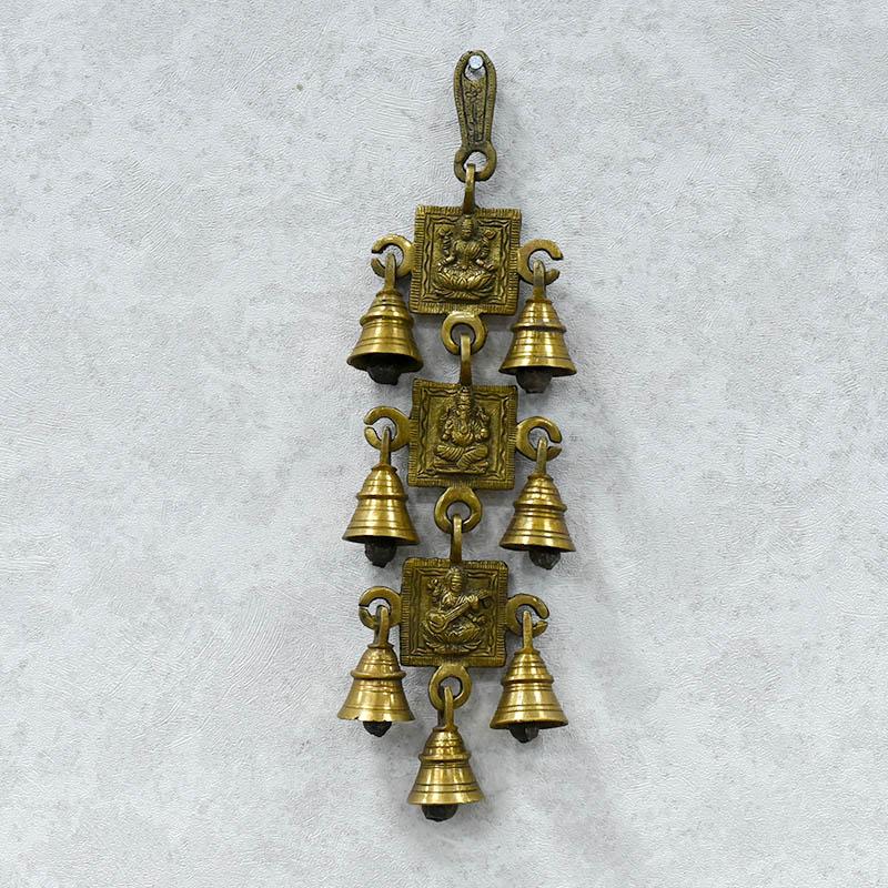 Antique Brass 7 Bells With Laxmi Ganesh Saraswati Figuring