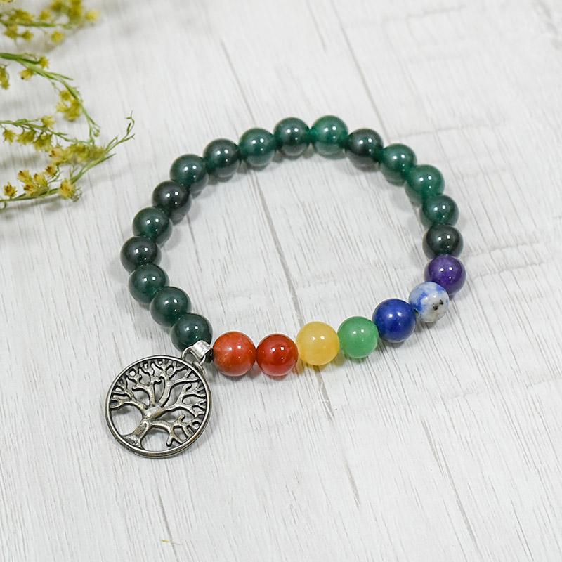 Green Aventurine Bracelet with Tree of Life Charm