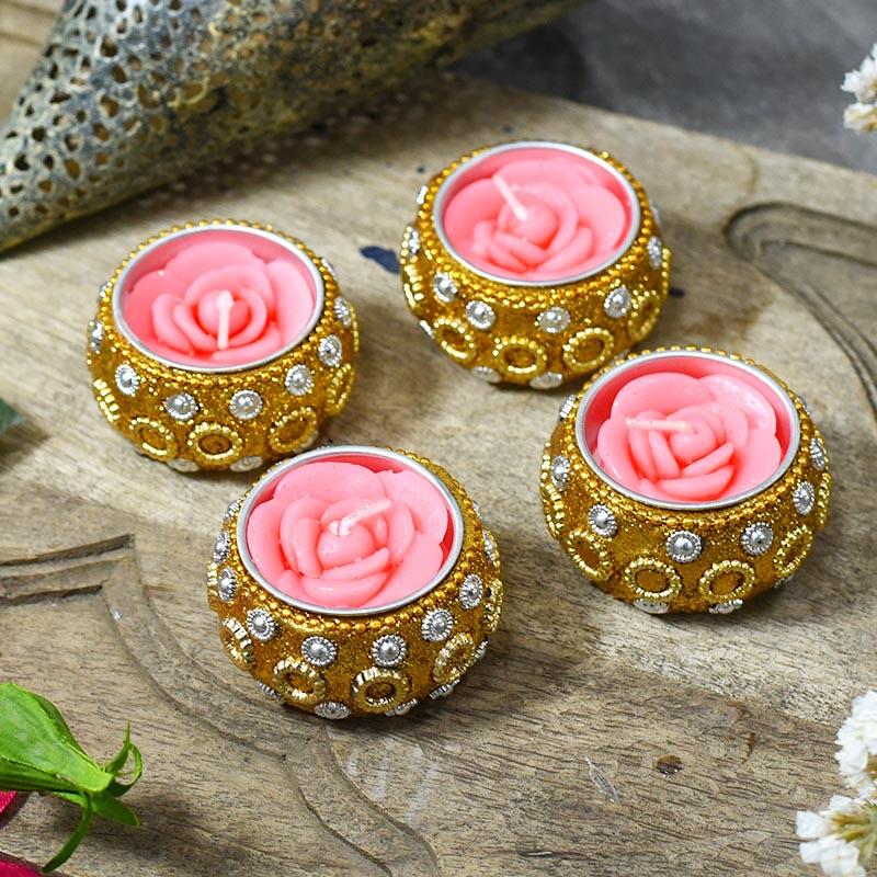 Rose Flower Tealight Candles (Set of 4)