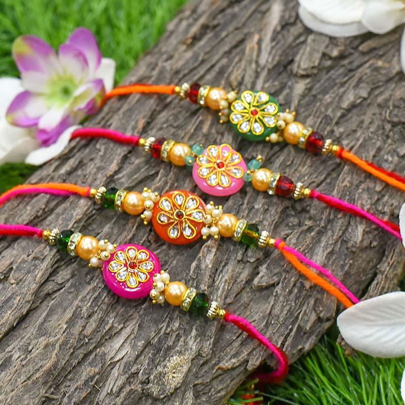 Stunning Round Kundan Rakhi Set of 4