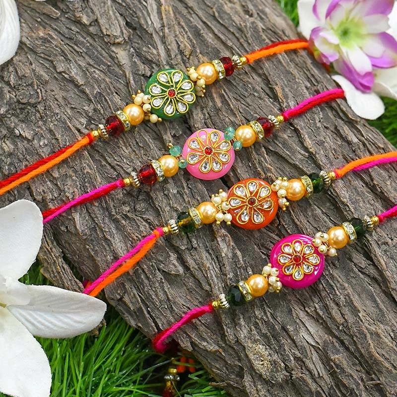 Stunning Round Kundan Rakhi Set of 4