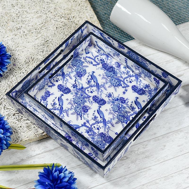 Serene Blue Serving Trays - Set of 2