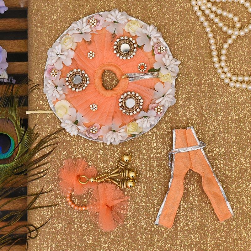 Attractive Peach Floral Krishna Poshak