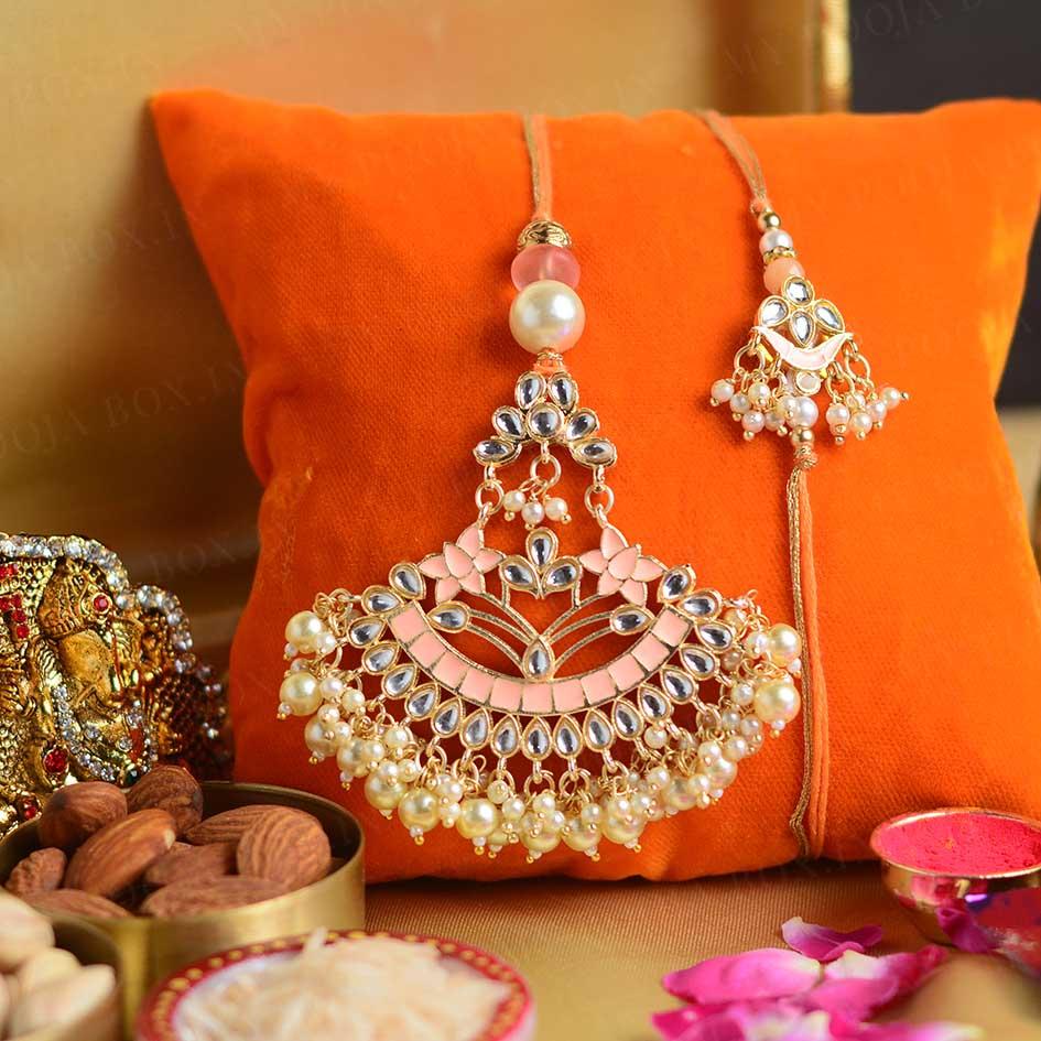 Classic Kundan Rakhi for Bhaiya Bhabhi