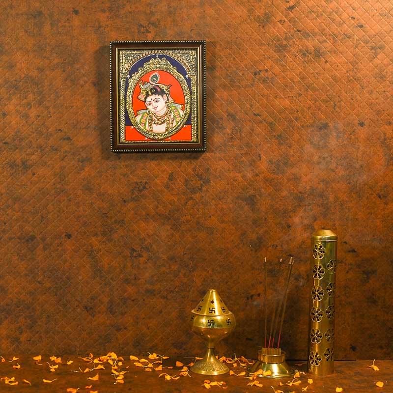 Bal Krishna Hand-Painted Tanjore Wooden Framed Painting