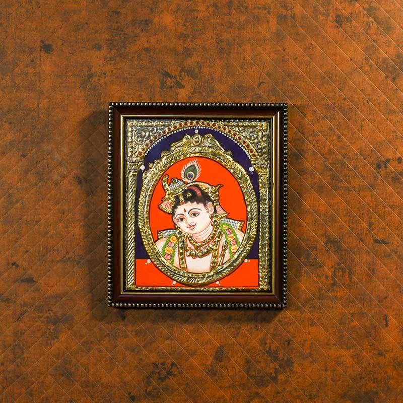 Bal Krishna Hand-Painted Tanjore Wooden Framed Painting