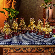 Brass Set of Six Musical Ganesha Idols