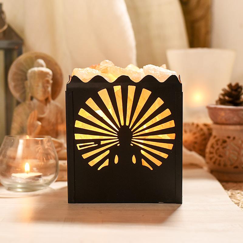 Himalayan Salt Lamp in Buddha Design Metal Basket