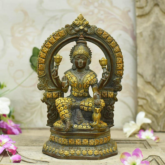 Beautiful Chip Work Brass Laxmi Idol