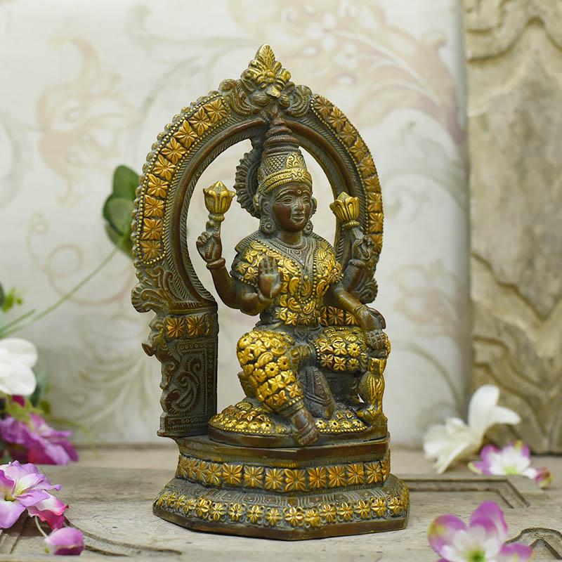 Beautiful Chip Work Brass Laxmi Idol