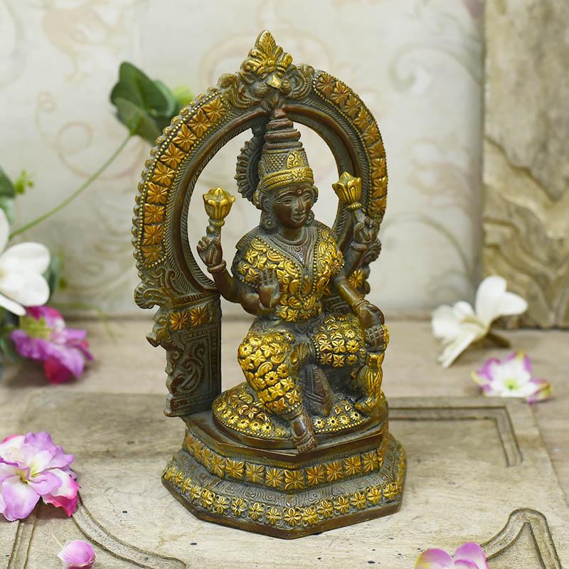 Beautiful Chip Work Brass Laxmi Idol