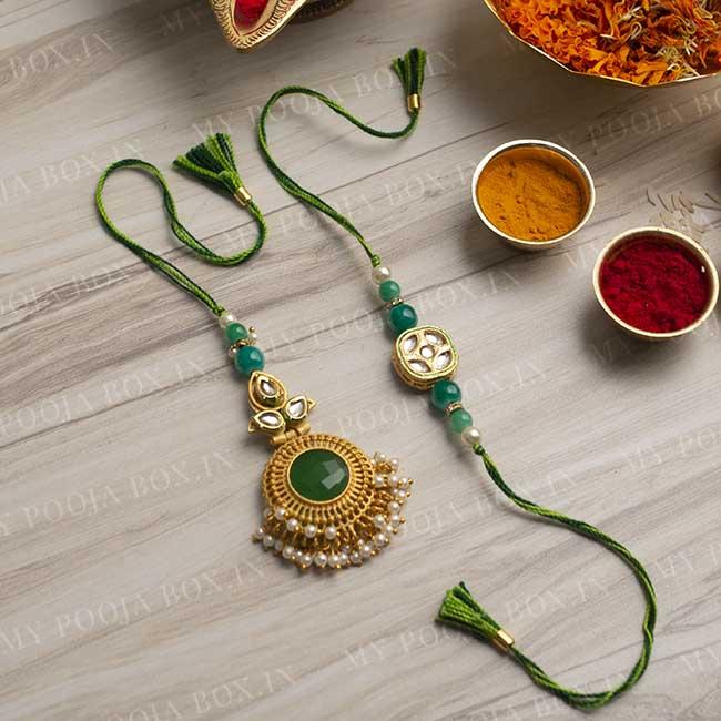 Marvelous Kundan Bhaiya Bhabhi Rakhi Set