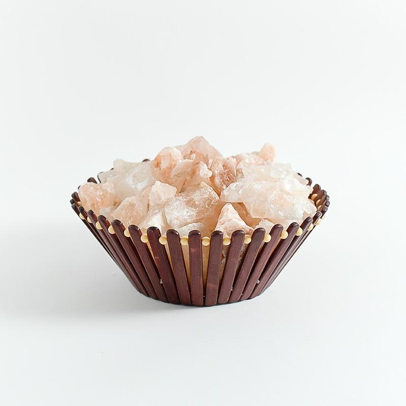 Himalayan Pink Salt Crystals in Wooden Stick Basket