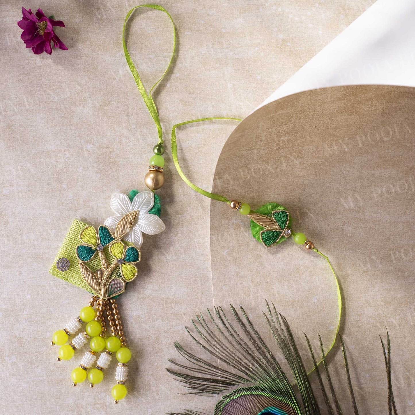 Radiant Lime Green Bhaiya Bhabhi Rakhi (Set of 2)