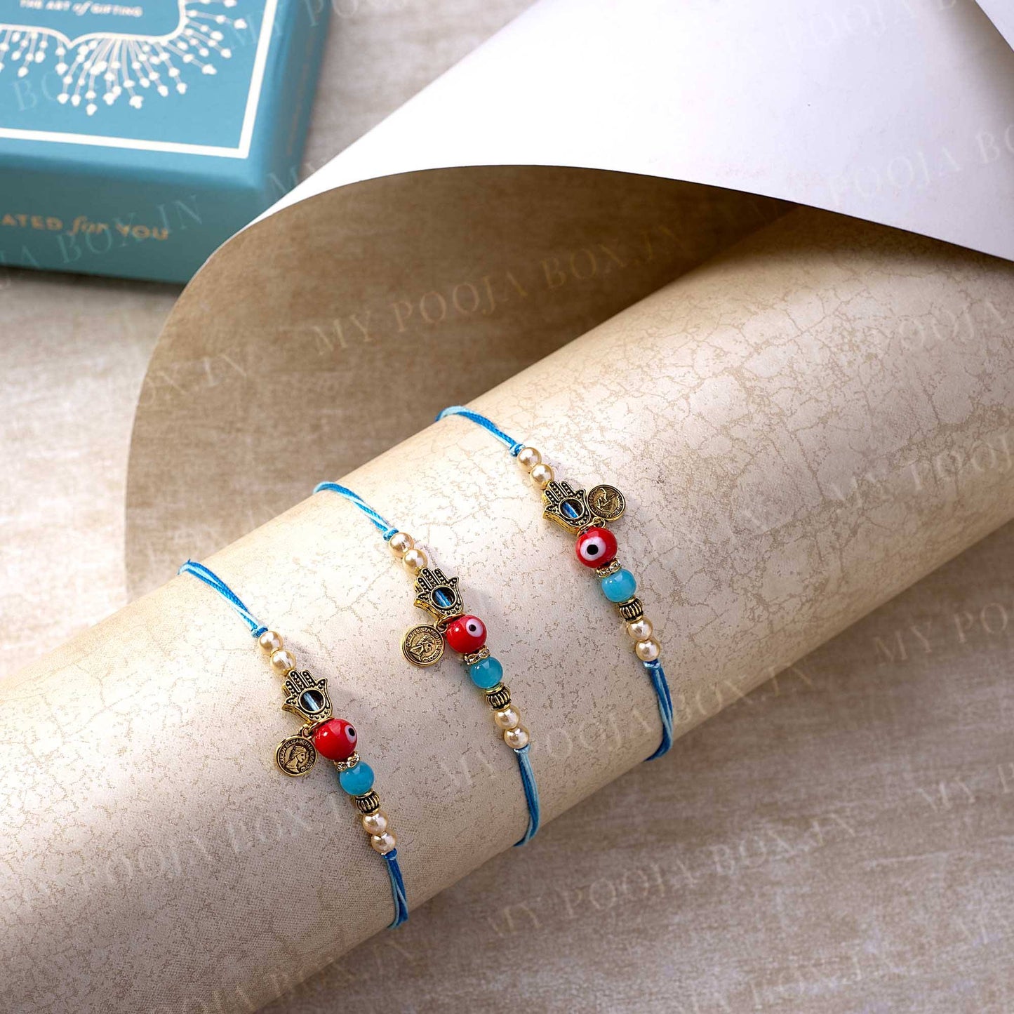 Evil Eye & Hamsa Hand Rakhi For Protection (Set of 3)