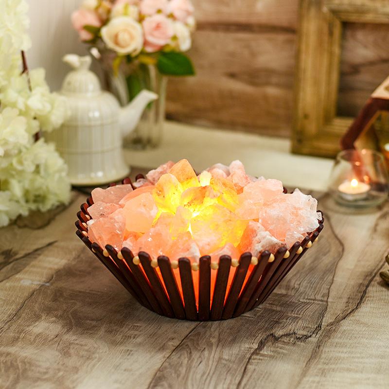 Himalayan Pink Salt Crystals in Wooden Stick Basket