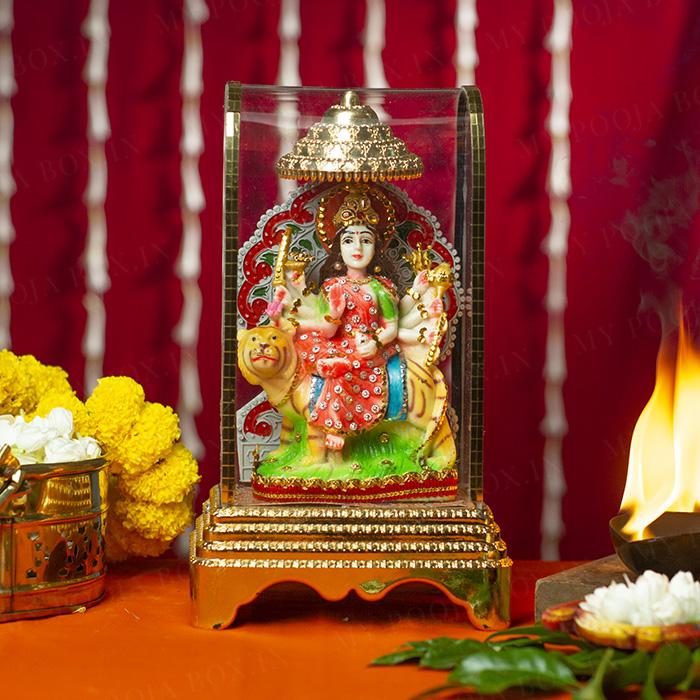 Beautiful Durga Mata Idol In A Glass Case