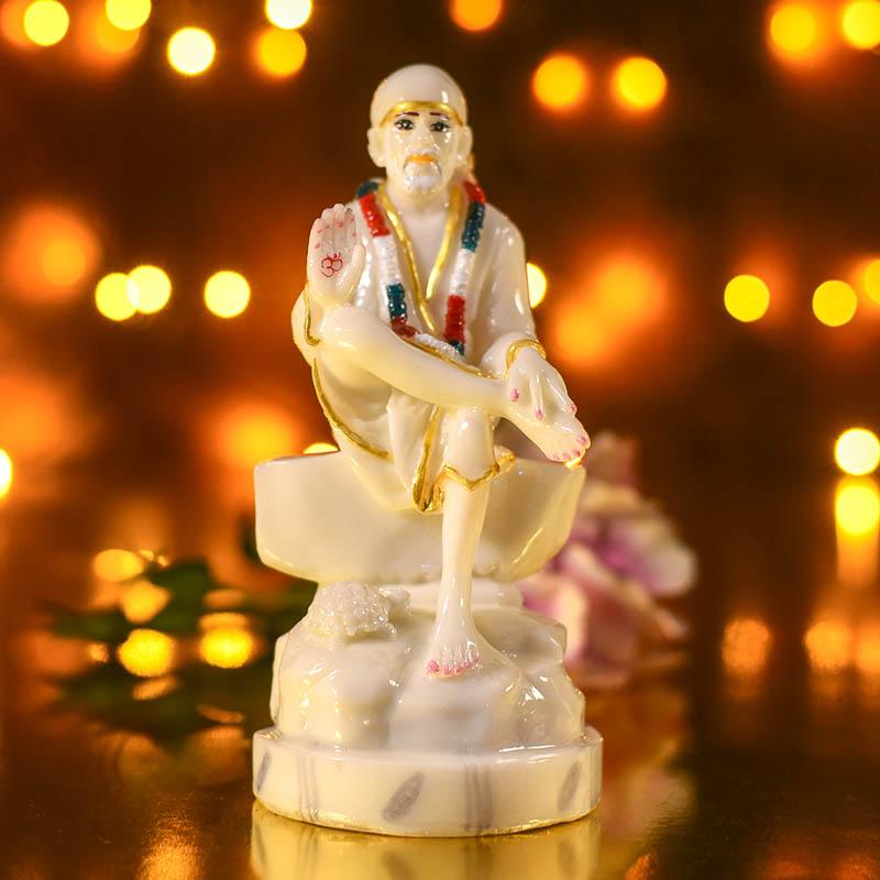 Serene Sai Baba With Colored Mala