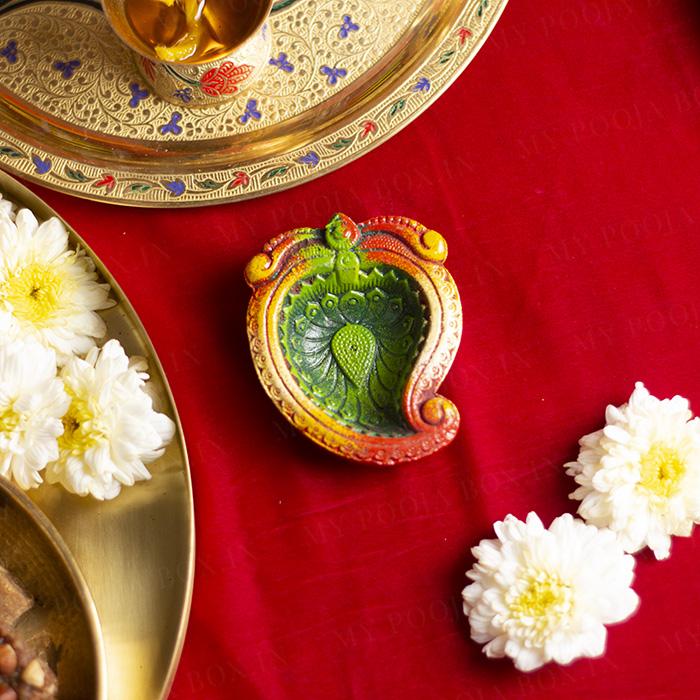 Paisley Shaped Alluring Clay Diya (Set of 2)