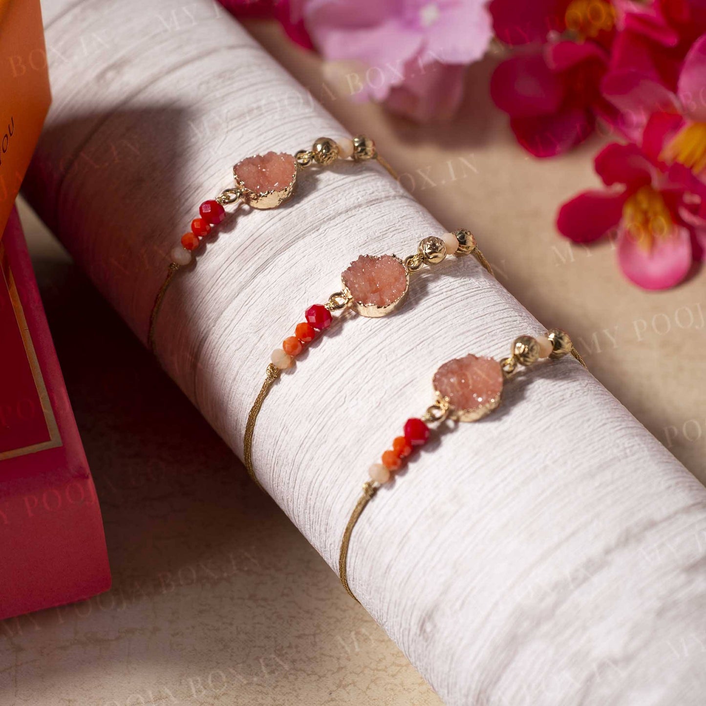 Orange Peach Stone Rakhi (Set of 3)