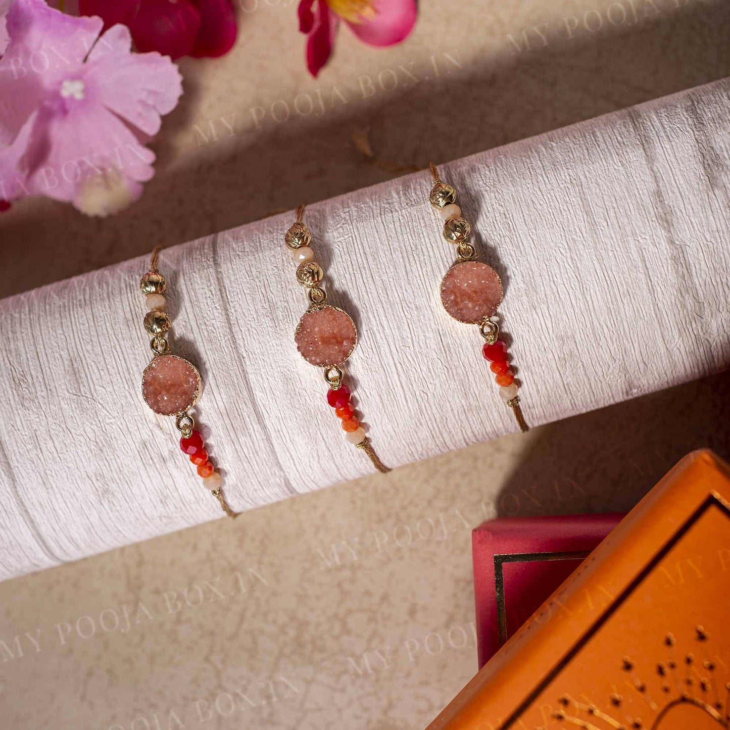Orange Peach Stone Rakhi (Set of 3)