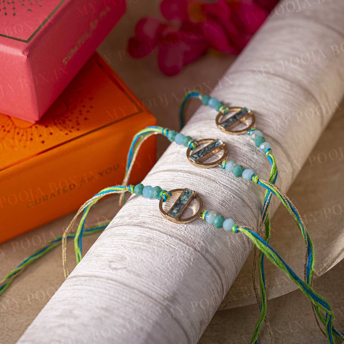 Mother of Pearl Round Rakhi (Set of 3)