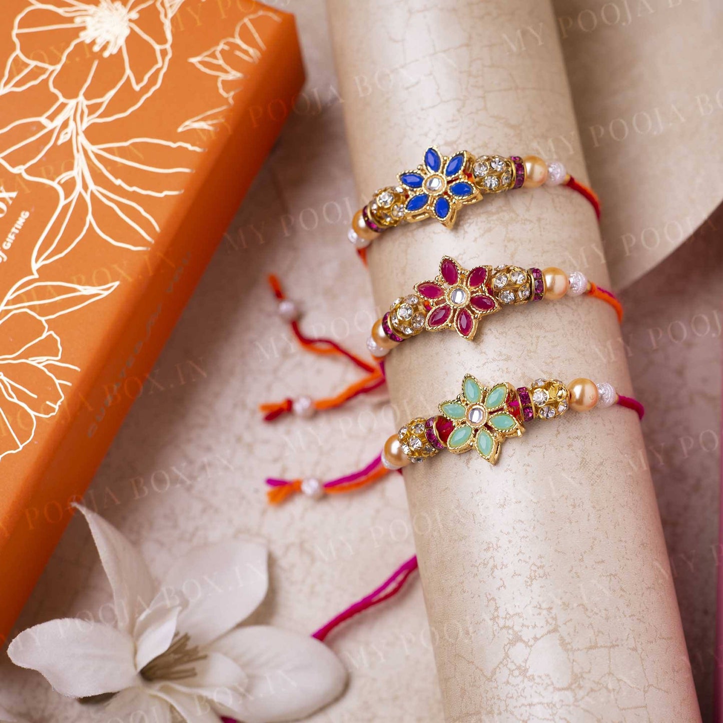 Radiant Flower Rakhi Set of 3