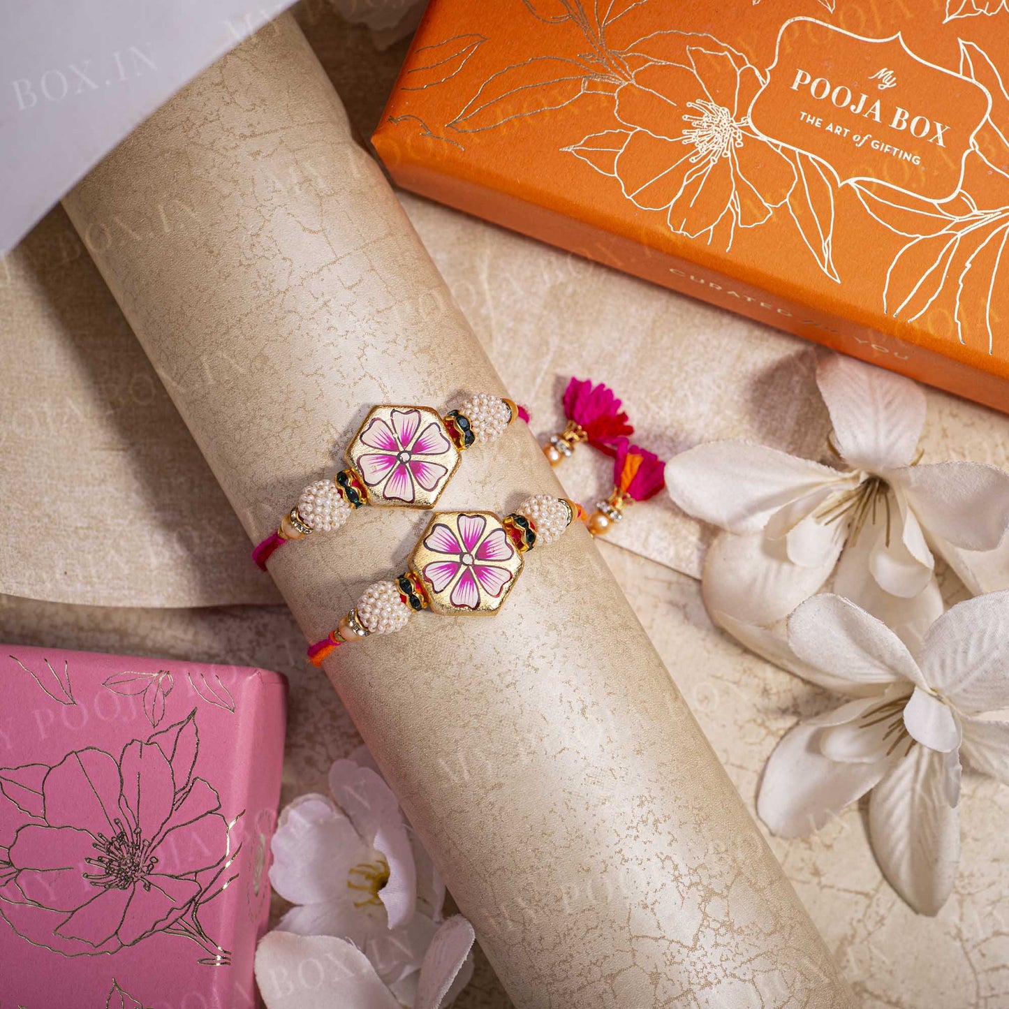 Hand Painted Floral Hexagon Rakhi (Set of 2)