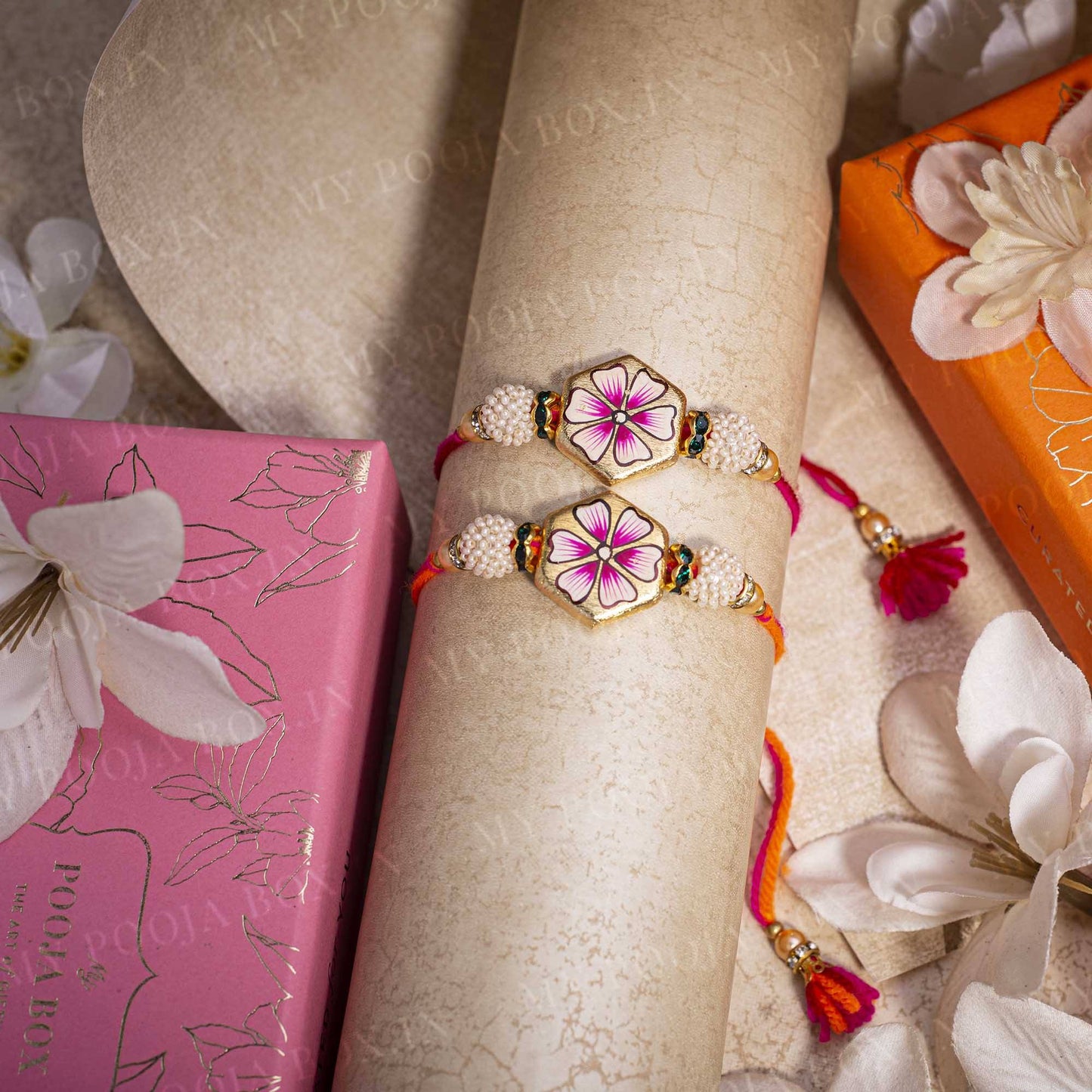 Hand Painted Floral Hexagon Rakhi (Set of 2)