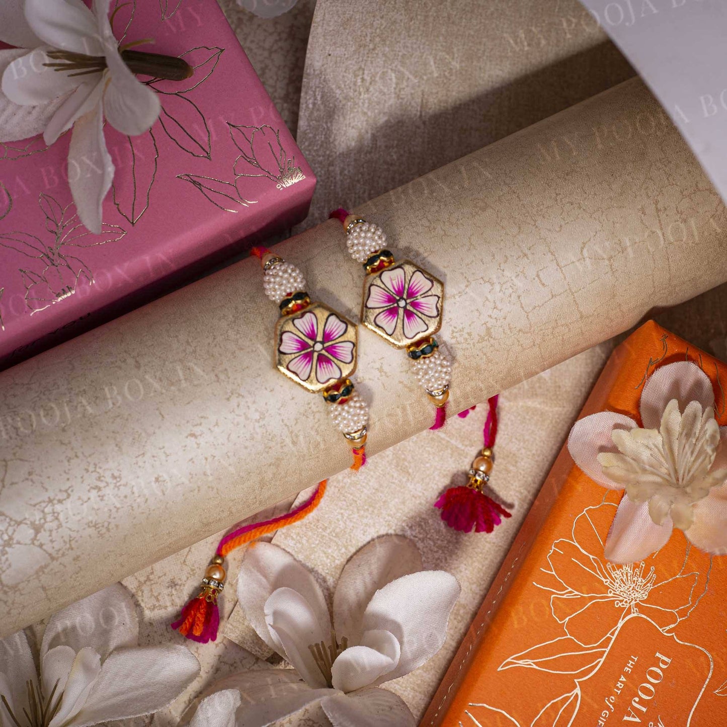 Hand Painted Floral Hexagon Rakhi (Set of 2)