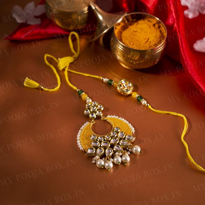 Customary Kundan Rakhi for Bhaiya Bhabhi