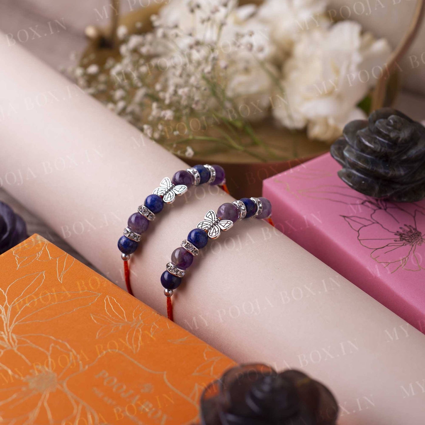 Health & Power Amethyst & Lapiz Lazuli Crystal Rakhi (Set of 2)