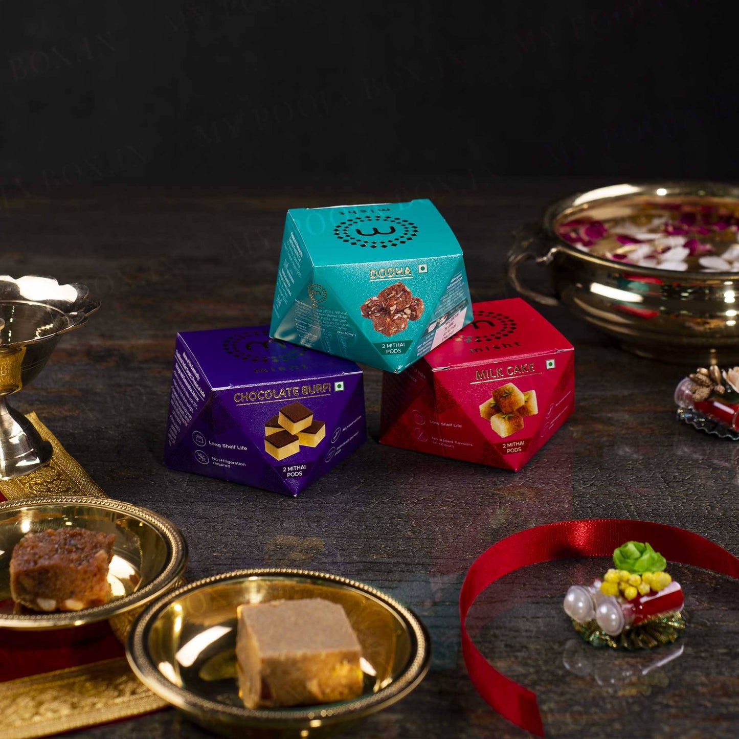 Dodha, Milk Cake and Chocolate Burfi Mithai Set (Small)