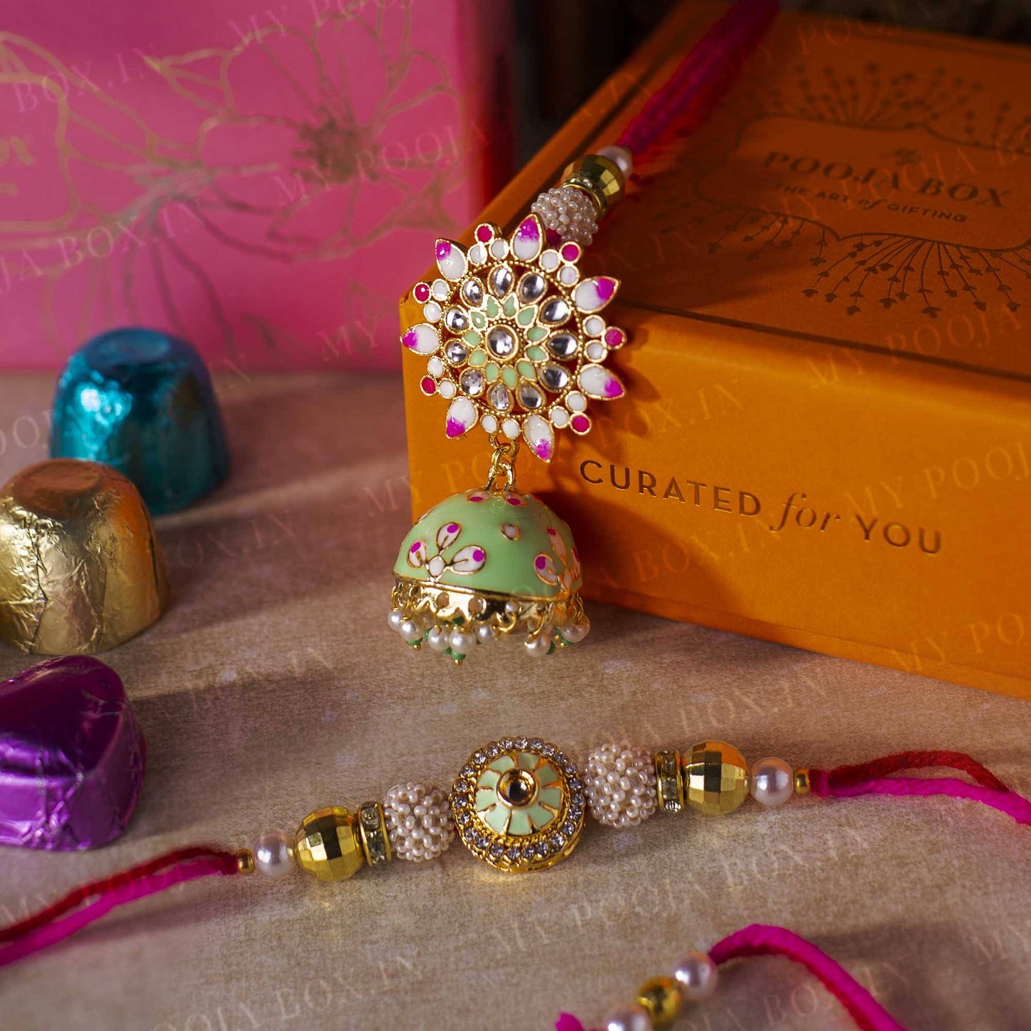 Meenakarai Mint Green Bhaiya Bhabhi Rakhi