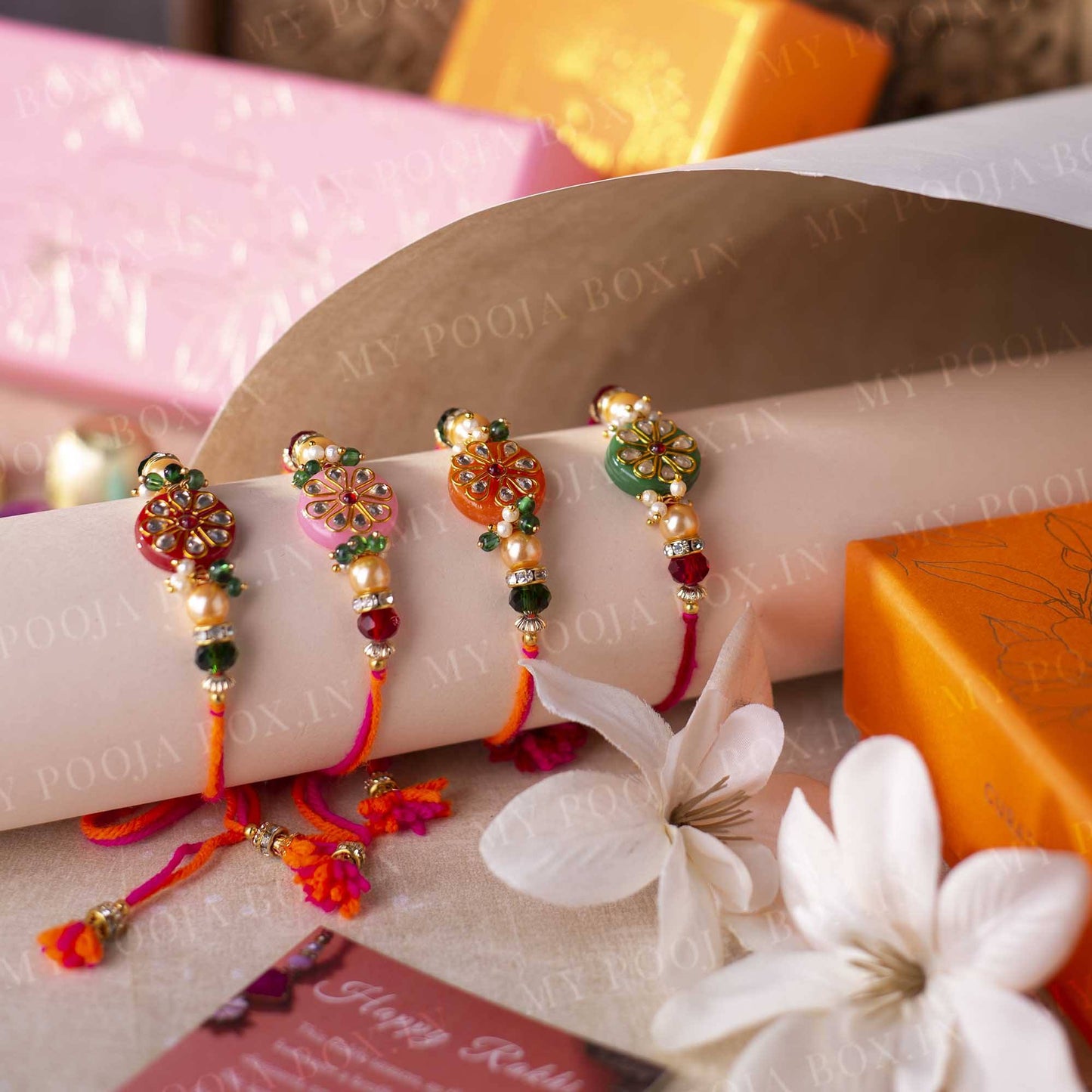 Stunning Round Kundan Rakhi Set of 4