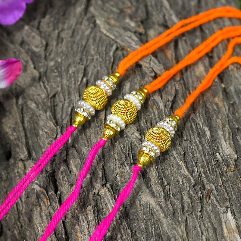 Modern Chic Golden Rakhi Set of 3