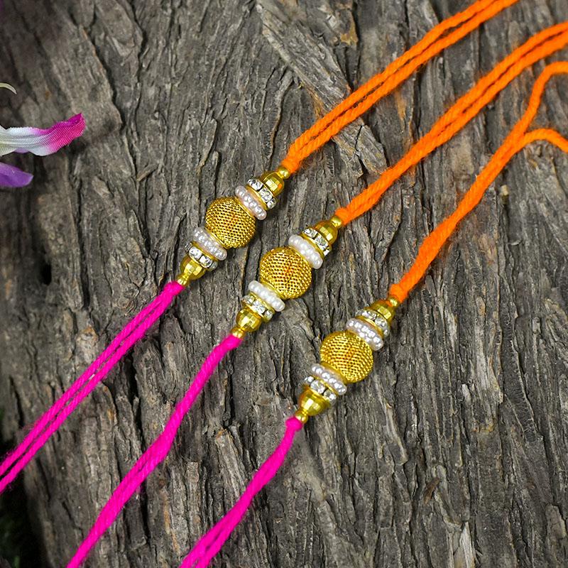 Modern Chic Golden Rakhi Set of 3