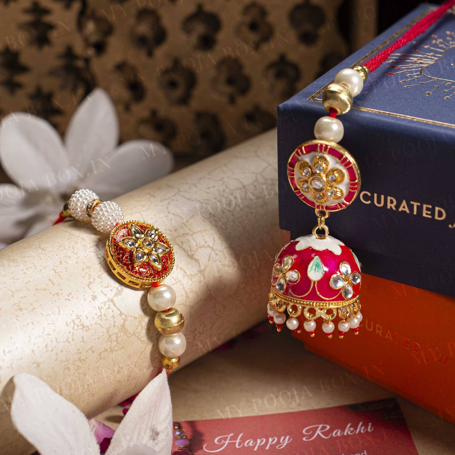 Meenakari Red Bhaiya Bhabhi Rakhi Lumba Set