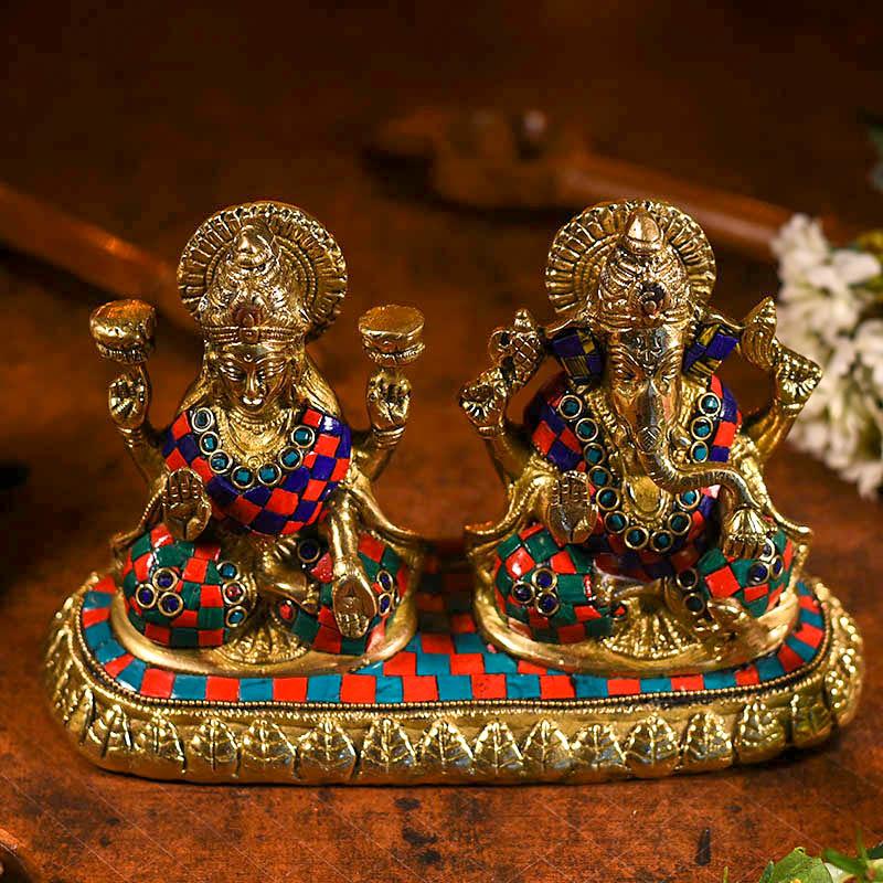Decorative Colourful Brass Laxmi Ganesha