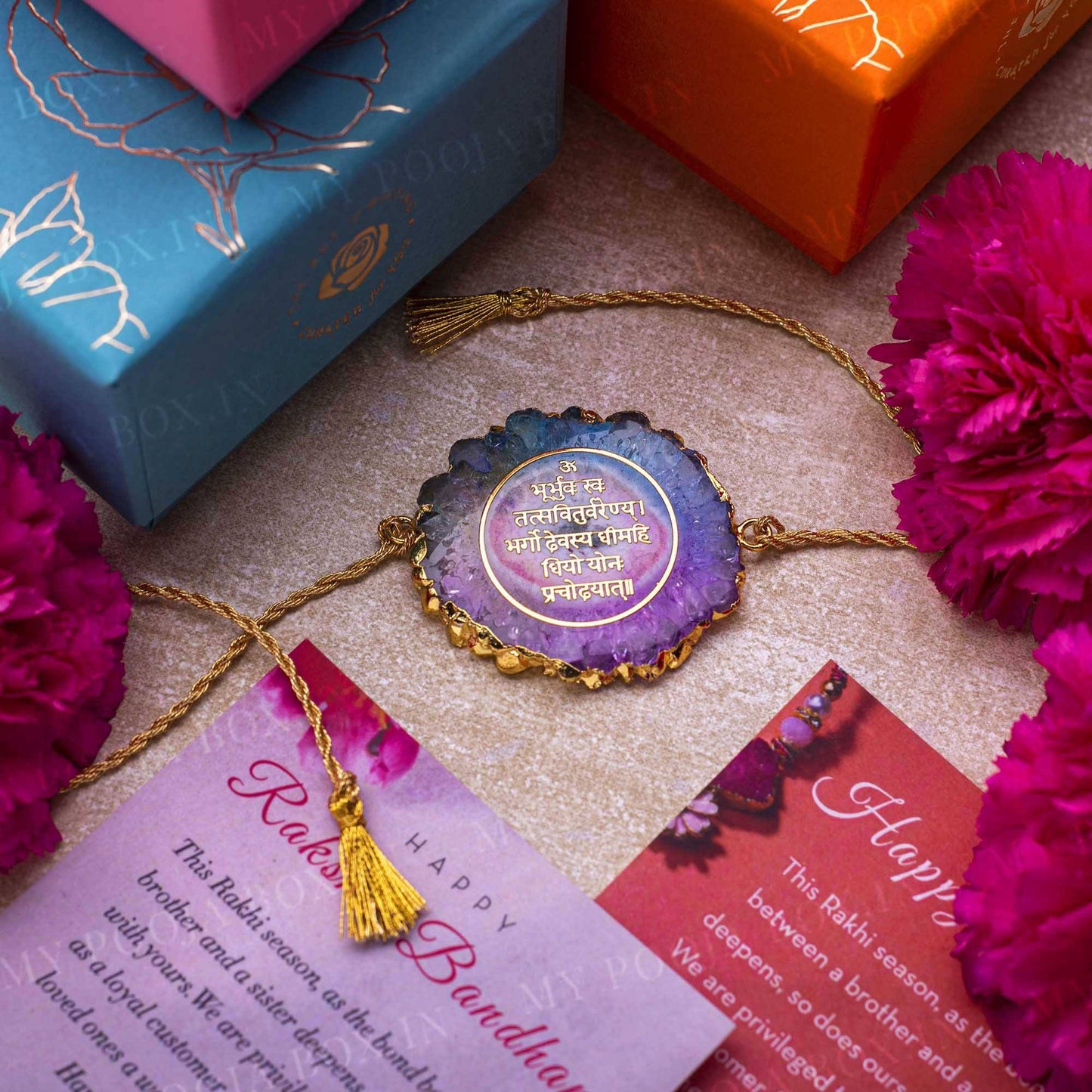 Gayatri Mantra Rainbow Agate Stone Rakhi