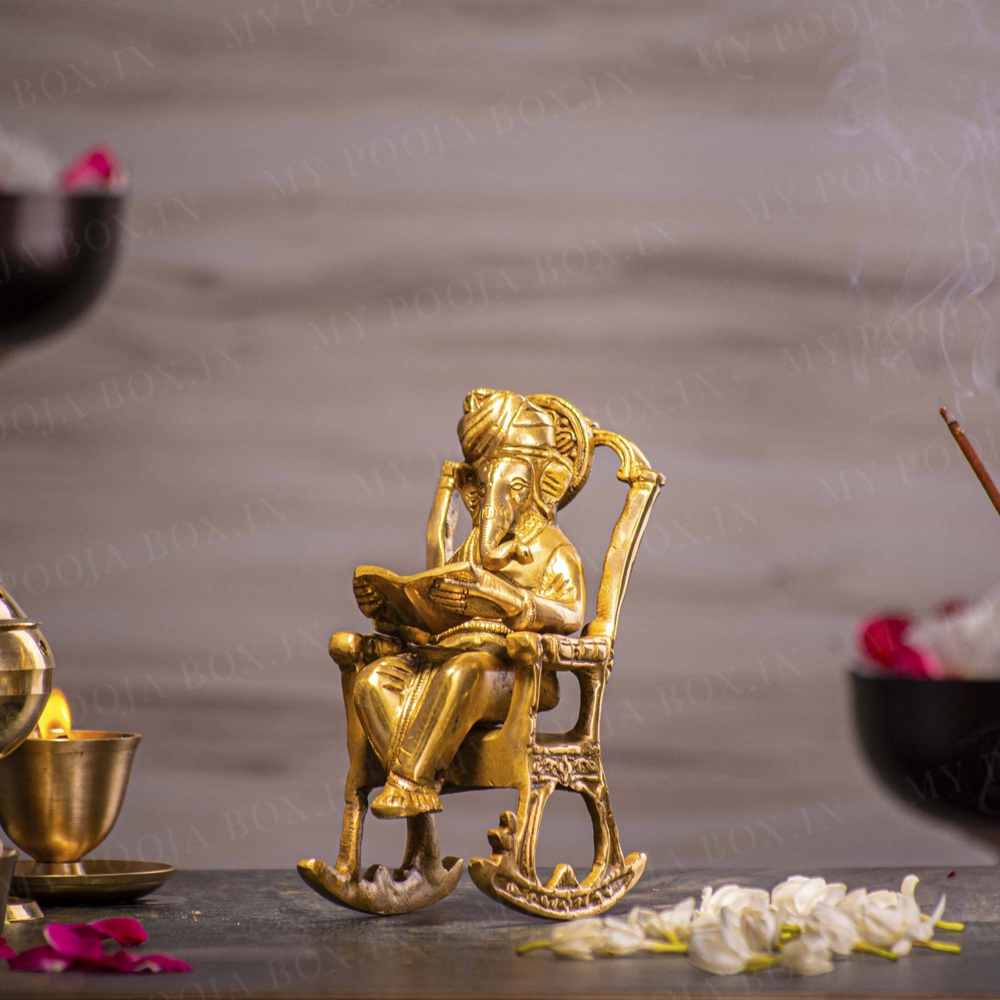 Stylish Brass Rocking Chair Ganesha