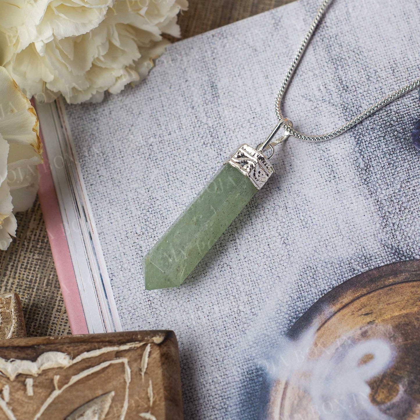 Green Aventurine Pencil Pendant Necklace for Confidence