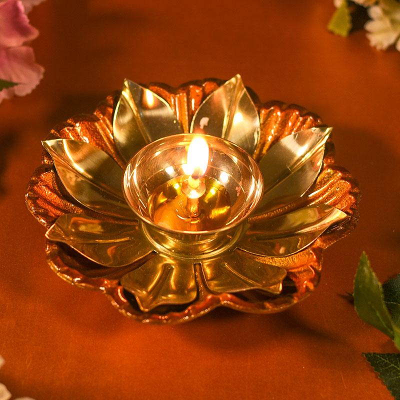 Decorative Lotus Diya Colored Base