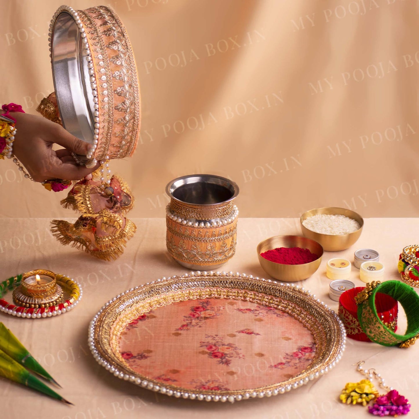Cherry Blossom Karwa Chauth Thali Set