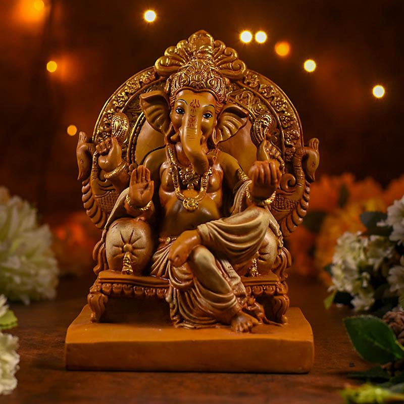 Antique Brown Ganesha On Singhasan
