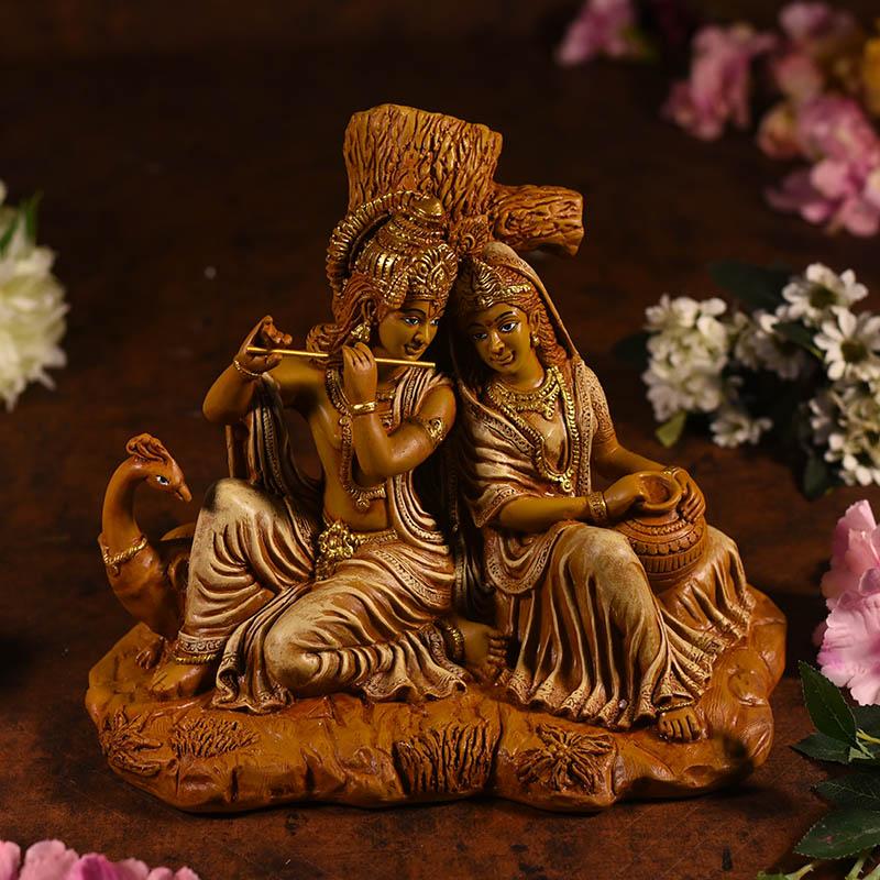 Beautiful Brown Radha Krishna Statue In Sitting Position