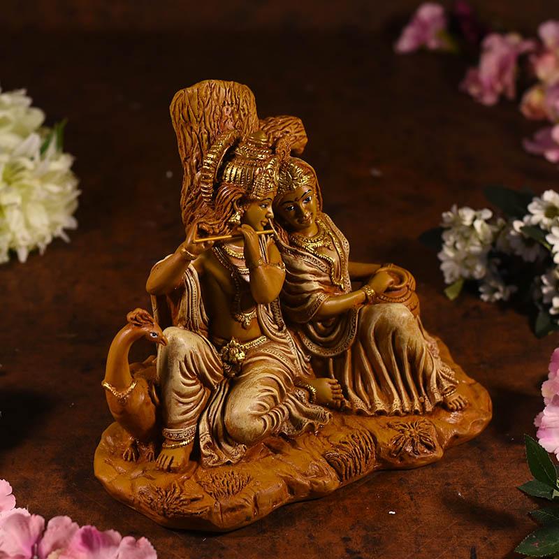 Beautiful Brown Radha Krishna Statue In Sitting Position