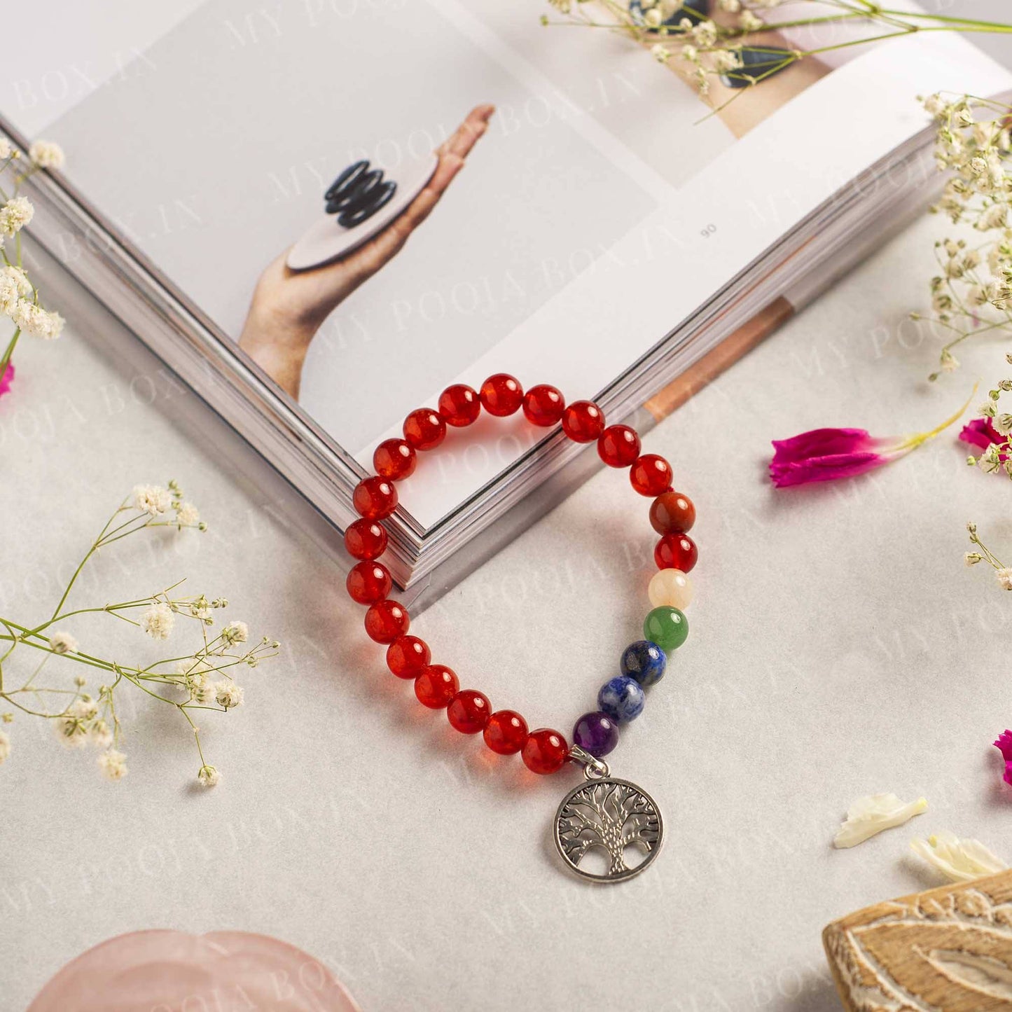 Carnelian Bracelet with Tree of Life Charm