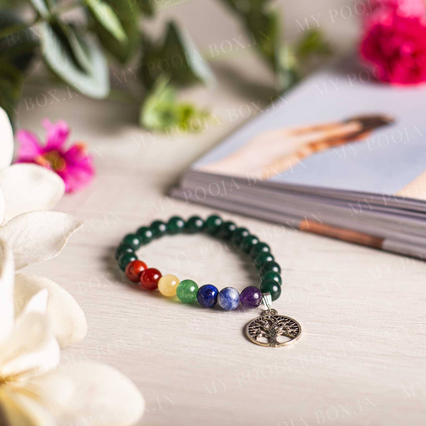 Green Aventurine Bracelet with Tree of Life Charm