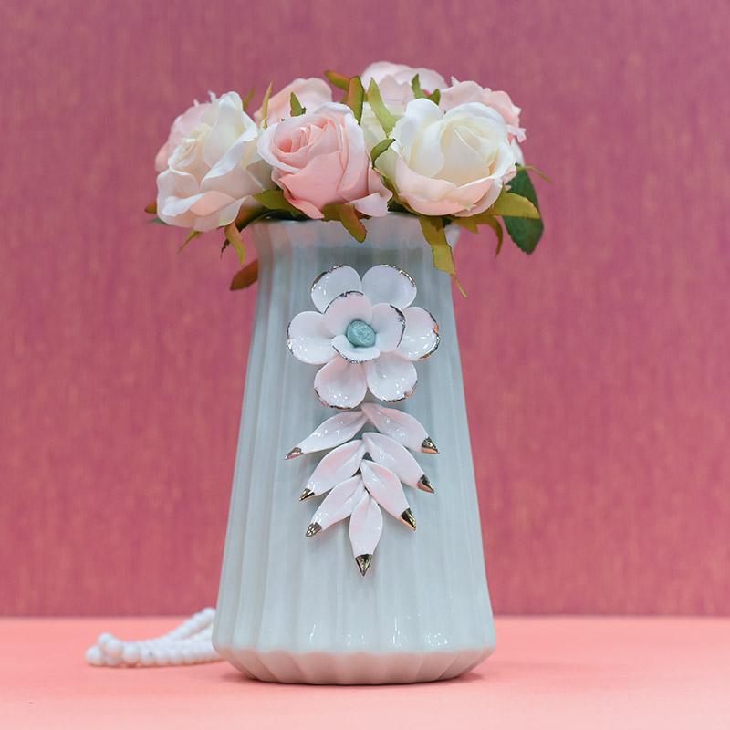 Tourqish Vase Pearl White Flower With Leaf